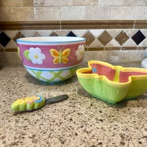 Colorful Butterfly and Flower Bowl Set